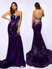 Abendkleider Herz-Ausschnitt Hochzeit Mermaid- mit Pailletten bestickt ärmellos und Reißverschluss Lavendel und Court-Schleppe