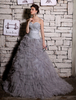 Abendkleider Herz-Ausschnitt Hochzeit Prom- langes Abendkleid Tüll Formelle Kleider ärmellos mit Reißverschluss Grau und Schleppe