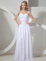 Abendkleider Herz-Ausschnitt Hochzeit ärmellos Ballkleider Weiß Chiffon A-Linie- mit Reißverschluss bodenlang natürliche Taillenlinie
