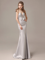Abendkleider Herz-Ausschnitt Hochzeit ärmellos Günstige Abendkleider Selber Satingewebe Mermaid- mit Reißverschluss Mit Schleppe
