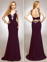 Abendkleider Herz-Ausschnitt Hochzeit ärmellos Magenta Chiffon Mermaid- mit Reißverschluss und Schleppe natürliche Taillenlinie