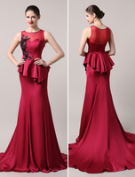 Abendkleider Illusion Ausschnitt Hochzeit Mermaid- Abendkleider Chiffon Chiffon Formelle Kleider ärmellos Burgunderrot mit Court-Schleppe