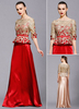 Abendkleider mit Bateau-Kragen Hochzeit 1/2 Ärmel Brautmutterkleider Rot Formelle Kleider Satingewebe A-Linie- und Reißverschluss bodenlang Cutouts