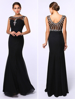 Abendkleider mit Bateau-Kragen Hochzeit Mermaid- Kleider für Hochzeitsgäste Chiffon ärmellos und Reißverschluss Schwarz bodenlang