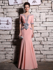 Abendkleider mit Bateau-Kragen Hochzeit Peach Ballkleider Chiffon Formelle Kleider Mermaid- und Reißverschluss bodenlang natürliche Taillenlinie