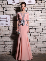 Abendkleider mit Bateau-Kragen Hochzeit Peach Ballkleider Chiffon Formelle Kleider Mermaid- und Reißverschluss bodenlang natürliche Taillenlinie