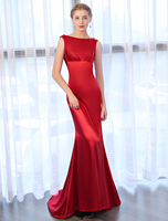 Abendkleider mit Bateau-Kragen Hochzeit ärmellos Günstige Abendkleider Burgunderrot aus mattem Satin Mermaid- und Reißverschluss und Court-Schleppe