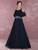 Abendkleider mit Carmenausschnitt Hochzeit A-Linie- Brautmutterkleider Chiffon Formelle Kleider Kurzarm und Reißverschluss Dunkelmarineblau bodenlang