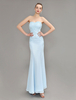 Abendkleider mit Carmenausschnitt Hochzeit ärmellos Ballkleider Pastellblau Formelle Kleider Chiffon Mermaid- bodenlang und Perlen-Applikation