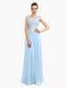 Abendkleider mit Halter Hochzeit Babyblau Ballkleider Chiffon Formelle Kleider A-Linie- und Reißverschluss bodenlang und Spitzen