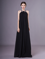 Abendkleider mit Halter Hochzeit Etui- Abendkleider Chiffon Chiffon Formelle Kleider ärmellos Schwarz bodenlang