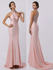 Abendkleider mit Halter Hochzeit Mermaid- Abendkleider Chiffon Tüll Formelle Kleider ärmellos Peach und Court-Schleppe