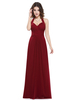 Abendkleider mit Halter Hochzeit ärmellos Abendkleider Chiffon Burgunderrot Formelle Kleider Elastische Kunstseide A-Linie- und Reißverschluss