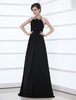 Abendkleider mit Halter Hochzeit ärmellos Abendkleider Chiffon Schwarz Chiffon A-Linie- und Reißverschluss bodenlang natürliche Taillenlinie