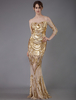Abendkleider mit Rundkragen Hochzeit 3/4 Ärmel Abendkleider Pailletten Hellgolden und Pailletten bestickt Mermaid- und Reißverschluss bodenlang