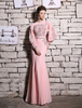 Abendkleider mit Rundkragen Hochzeit Mermaid- Abendkleider Chiffon Stretch Satin Langarm und Reißverschluss Hellrosa bodenlang