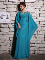 Abendkleider mit Rundkragen Hochzeit Mermaid- Kleider für Hochzeitsgäste Chiffon Formelle Kleider Langarm Blaugrün bodenlang natürliche Taillenlinie