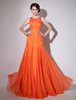 Abendkleider mit Rundkragen Hochzeit Orange rot Ballkleider Chiffon Formelle Kleider A-Linie- und Reißverschluss bodenlang natürliche Taillenlinie