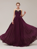 Abendkleider mit Rundkragen Hochzeit ärmellos Abendkleider Chiffon Kastanienbraun Formelle Kleider Chiffon A-Linie- bodenlang natürliche Taillenlinie