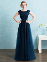 Abendkleider mit Rundkragen Hochzeit ärmellos Abschlusskleider Dunkelmarineblau Formelle Kleider Spitze A-Linie- und Reißverschluss bodenlang Cutouts