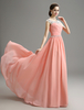 Abendkleider mit Rundkragen Hochzeit ärmellos Blushrosa Chiffon A-Linie- und Reißverschluss und Schleppe natürliche Taillenlinie