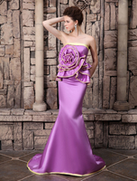 Abendkleider trägerlos Hochzeit Mermaid- Günstige Abendkleider Satingewebe ärmellos mit Reißverschluss Fuchsienrosa und Court-Schleppe