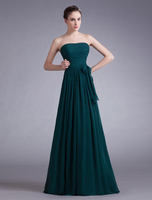 Abendkleider trägerlos Hochzeit ärmellos Ballkleider Jägergrün Formelle Kleider Chiffon A-Linie- mit Reißverschluss bodenlang