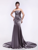 Abendkleider trägerlos Hochzeit ärmellos Brautmutterkleider Grau Stretch Satin Mermaid- mit Schnürung und Schleppe natürliche Taillenlinie
