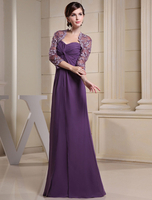 Abendkleider trägerlos Hochzeit ärmellos Brautmutterkleider Pflaume Formelle Kleider Chiffon Prom- bodenlang