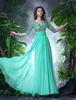 Abendkleider V-Ausschnitt Hochzeit A-Linie- Ballkleider Chiffon Formelle Kleider 1/2 Ärmel mit Reißverschluss Mintgrün bodenlang