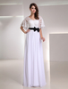 Abendkleider V-Ausschnitt Hochzeit A-Linie- Brautmutterkleider Chiffon Formelle Kleider Kurzarm mit Reißverschluss Weiß bodenlang