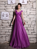 Abendkleider V-Ausschnitt Hochzeit A-Linie- Chiffon ärmellos Formelle Kleider mit Reißverschluss Magenta bodenlang Baske