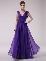 Abendkleider V-Ausschnitt Hochzeit Lavendel Ballkleider Chiffon Formelle Kleider A-Linie- mit Reißverschluss bodenlang natürliche Taillenlinie