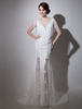 Abendkleider V-Ausschnitt Hochzeit Mermaid- Abendkleider Chiffon Chiffon Formelle Kleider Elfenbeinfarbe mit Schleppe natürliche Taillenlinie