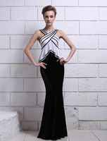 Abendkleider V-Ausschnitt Hochzeit Mermaid- langes Abendkleid Velours Formelle Kleider ärmellos mit Reißverschluss Schwarz bodenlang