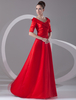 Abendkleider V-Ausschnitt Hochzeit Prom- Ballkleider Satingewebe Formelle Kleider 1/2 Ärmel mit Reißverschluss Rot bodenlang natürliche Taillenlinie