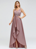 Abendkleider V-Ausschnitt Hochzeit ärmellos Abendkleider Blushrosa Formelle Kleider Satingewebe A-Linie- bodenlang mit Perlen-Applikation
