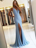 Abendkleider V-Ausschnitt Hochzeit ärmellos Babyblau Lycra Spandex Formelle Kleider Mermaid- Mit Schleppe 30cm mit Falten