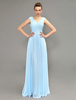 Abendkleider V-Ausschnitt Hochzeit ärmellos Ballkleider Pastellblau Formelle Kleider Chiffon A-Linie- mit Reißverschluss bodenlang