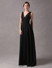 Abendkleider V-Ausschnitt Hochzeit ärmellos langes Abendkleid Schwarz Formelle Kleider Elastische Kunstseide A-Linie- bodenlang