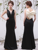 Abendkleider V-Ausschnitt Hochzeit ärmellos Schwarz Satingewebe Formelle Kleider Mermaid- bodenlang natürliche Taillenlinie Cutouts