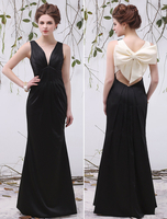 Abendkleider V-Ausschnitt Hochzeit ärmellos Schwarz Satingewebe Formelle Kleider Mermaid- bodenlang natürliche Taillenlinie Cutouts