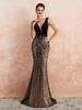 Abendkleider V-Ausschnitt Hochzeit ärmellos Schwarz Spitze Formelle Kleider Mermaid- mit Reißverschluss Mit Schleppe natürliche Taillenlinie 10cm
