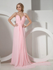 Abendkleider viereckiger Ausschnitt Hochzeit ärmellos Ballkleider Hellrosa Chiffon Etui- mit Reißverschluss und Schleppe natürliche Taillenlinie