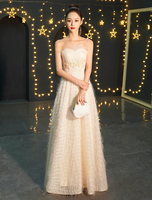 Abendkleideres 2021 Champagner Lang Ballkleid Trägerlos Applikatieinn Maxi Fürmal Kleider
