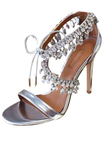 Abends Kleid Schuhe 2020 Hoher Absatz Schuhe Sandales Silber Rhinesteines Schnüren Stilett Prom Schuhe