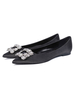 Abendschuhe Black Satin Pointed Toe Metal Details Strass Evening Flats Partyschuhe