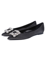 Abendschuhe Black Satin Pointed Toe Metal Details Strass Evening Flats Partyschuhe