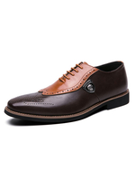 Abendschuhe für Mann Runde Zehenriemen Verstellbarer Farbblock Braun Leder Oxford Schuhe