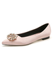 Abendschuhe Light Apricot Satin Pointed Toe Chuncky Heel Metalldetails Evening Flats Partyschuhe